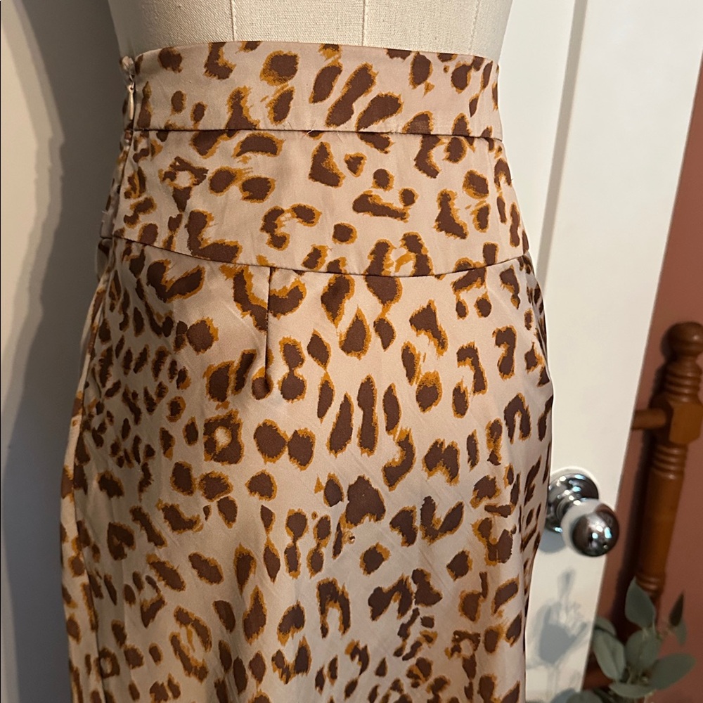 Free People Normani Bias Leopard Print Midi 0 polyester high waist zipper Skirt - Picture 10 of 16